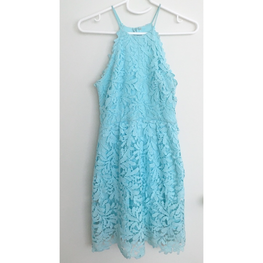 Pastel blue lace high neck dress
